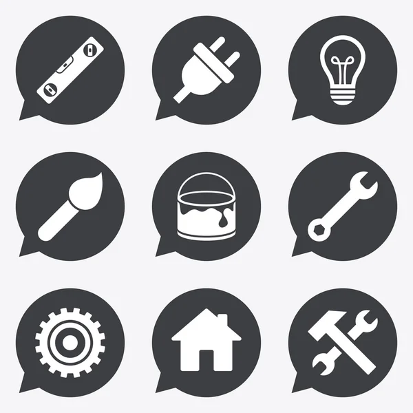 Repair, construction icons. Hammer, wrench tool. — Stock Vector