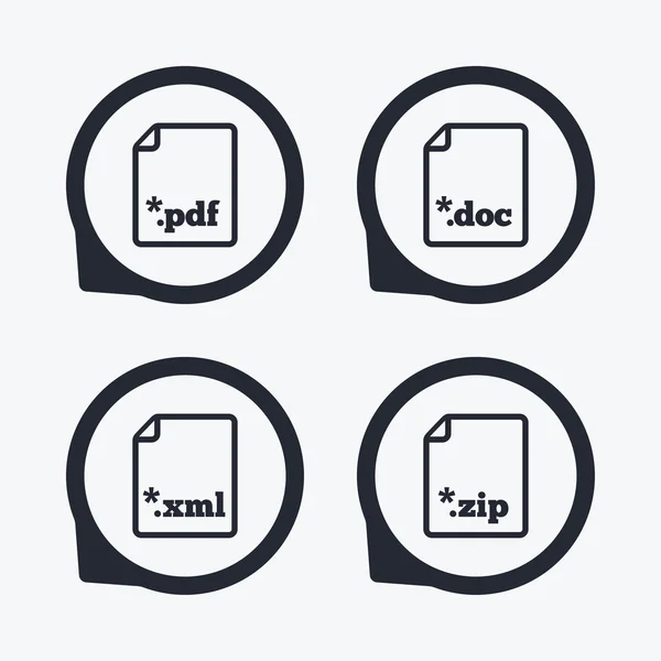 Urkundenzeichen. Symbole für Dateierweiterungen. — Stockvektor