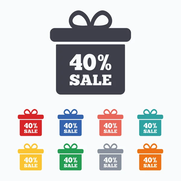 40 percent sale gift box tag sign icon. — Stock Vector