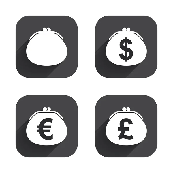 Brieftasche mit Dollar, Euro-Symbolen. — Stockvektor