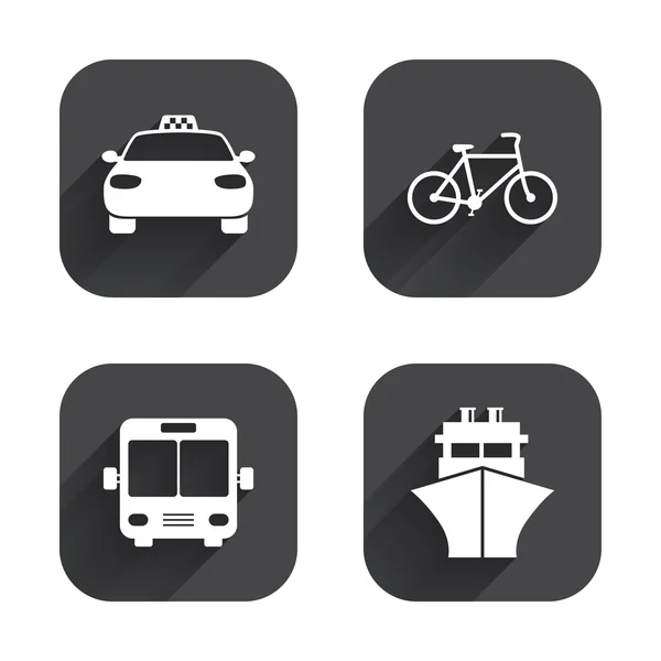 Iconos de transporte. Taxi, Bicicleta — Vector de stock
