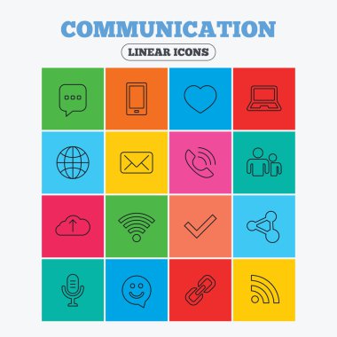 Communication icons. Smartphone, laptop and chat.