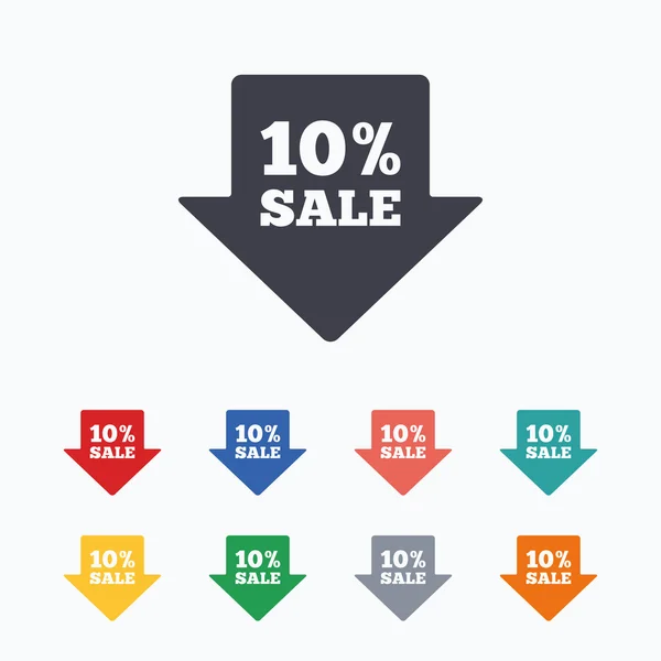 10 percent sale arrow tag sign icon. — Stock Vector