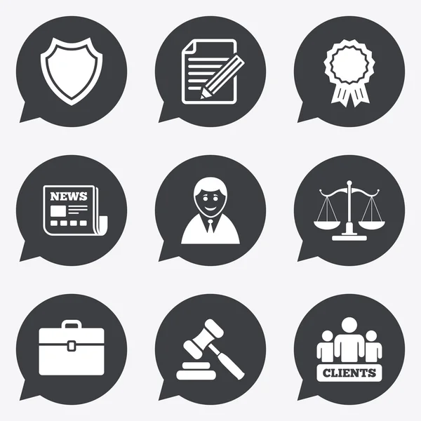Lawyer, scales of justice icons. — Stock Vector