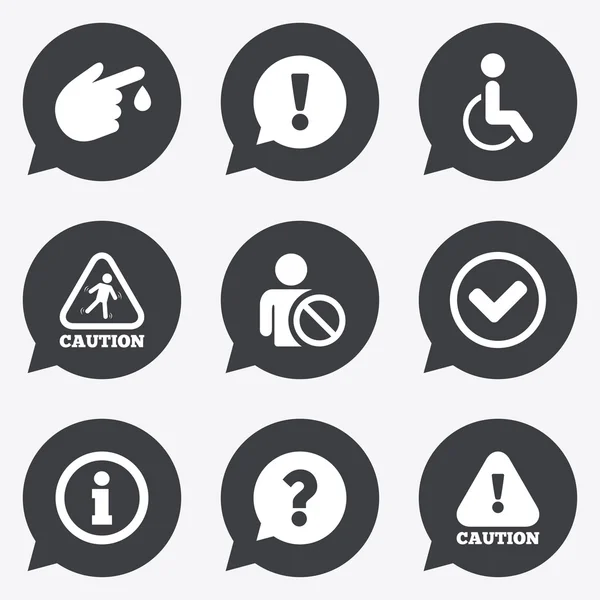 Icônes de prudence et d'attention. Panneaux d'information . — Image vectorielle