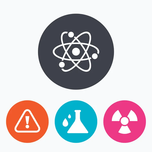 Uwagę promieniowania ikony. Chemii kolby. — Wektor stockowy