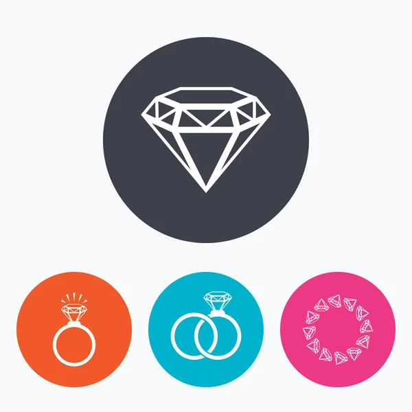 Ringar ikoner. Smycken med diamond tecken. — Stock vektor