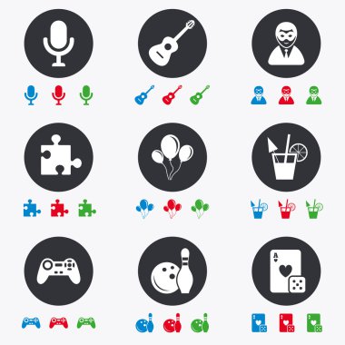 Oyun, bowling ve bulmaca simgeleri.