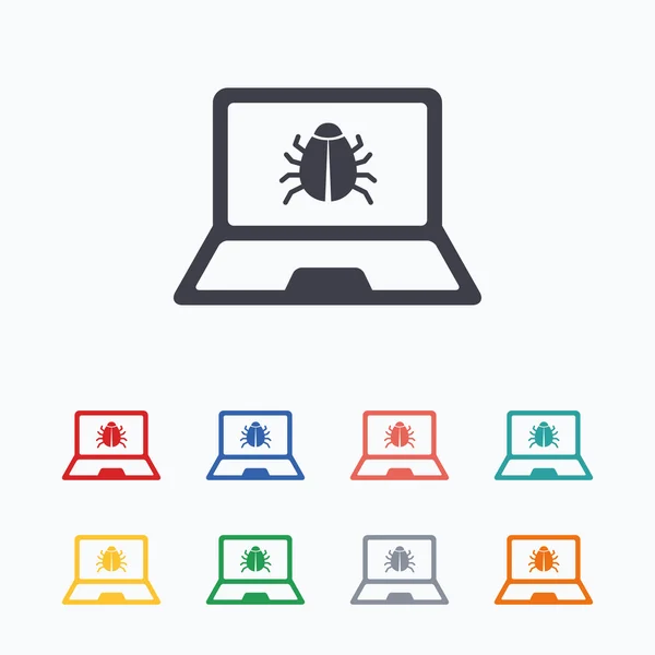 Laptop virus segno icone — Vettoriale Stock