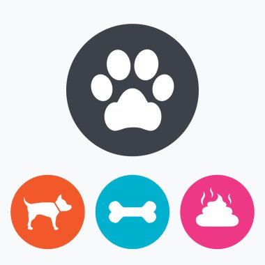 Pets icons. Dog paw and feces
