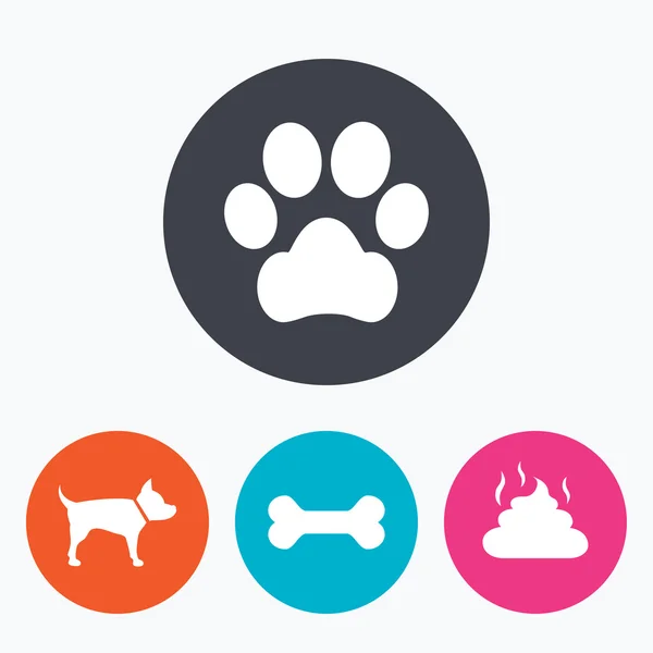 Iconos de mascotas. Pata de perro y heces — Vector de stock