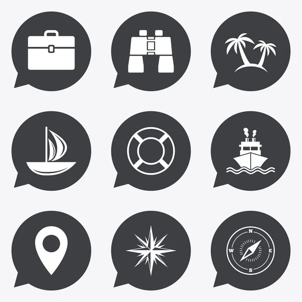 Cruise trip, ship and yacht icons. — Stock Vector