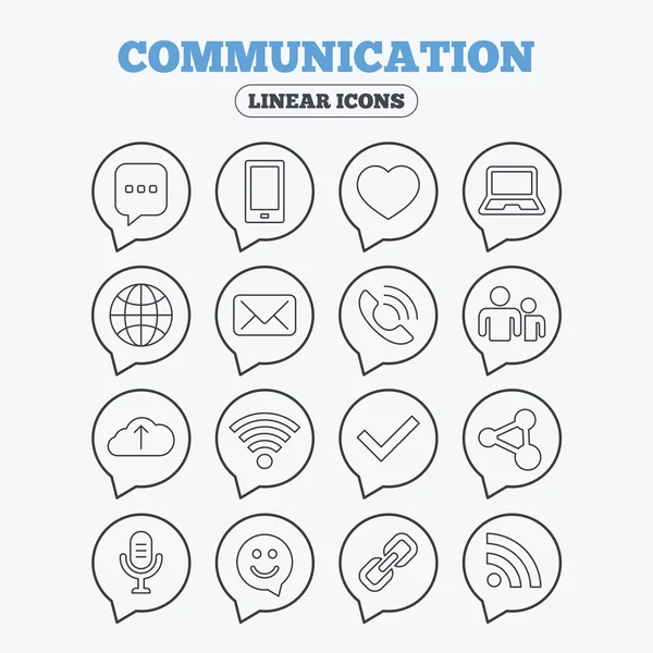 Communication icons. Smartphone, laptop and chat. — Stok Vektör