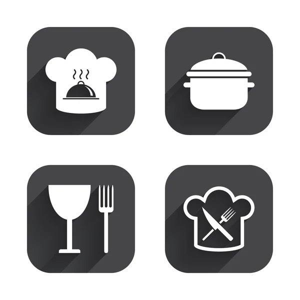 Chief hat, cooking pan icons. — Stock Vector