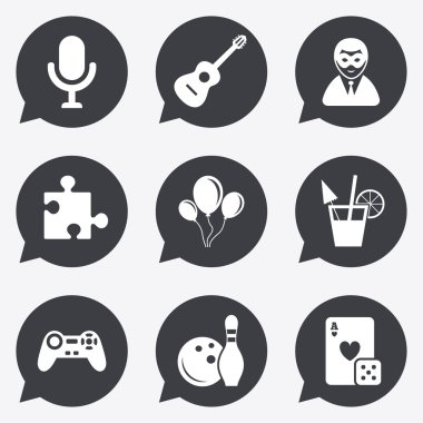 Oyun, bowling ve bulmaca simgeleri.