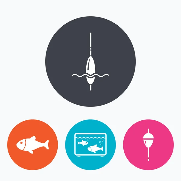 Ikony połowów. Ryby z hakiem rybaków — Wektor stockowy