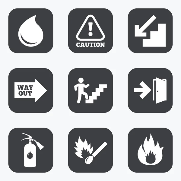 Seguridad contra incendios, iconos de emergencia . — Vector de stock