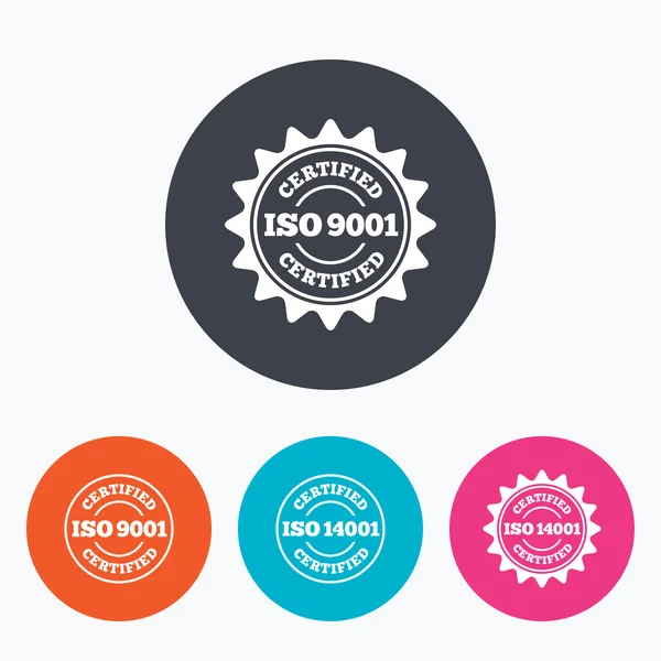 ISO 9001 i 14001 kwalifikowanego ikony — Wektor stockowy