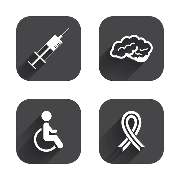 Medicine icons. Syringe, disabled, brain. — Stock Vector