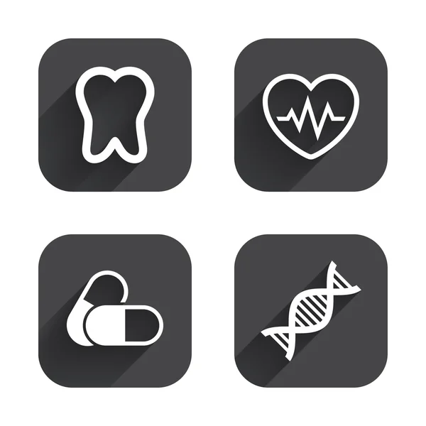 Iconos médicos. Píldoras, dientes, ADN — Vector de stock