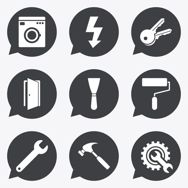 Réparation, icônes de construction. Électricité, clés . — Image vectorielle