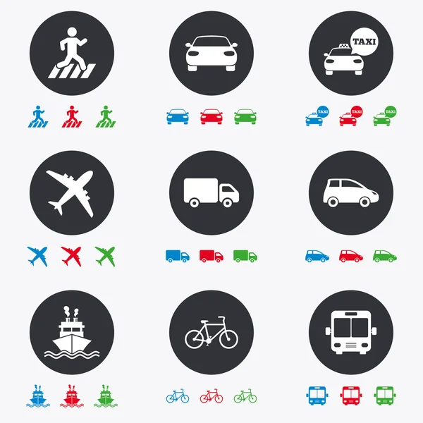 De pictogrammen van het vervoer. Auto, fiets, bus — Stockvector