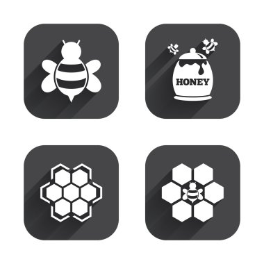 Honeycomb cells with bees symbols clipart