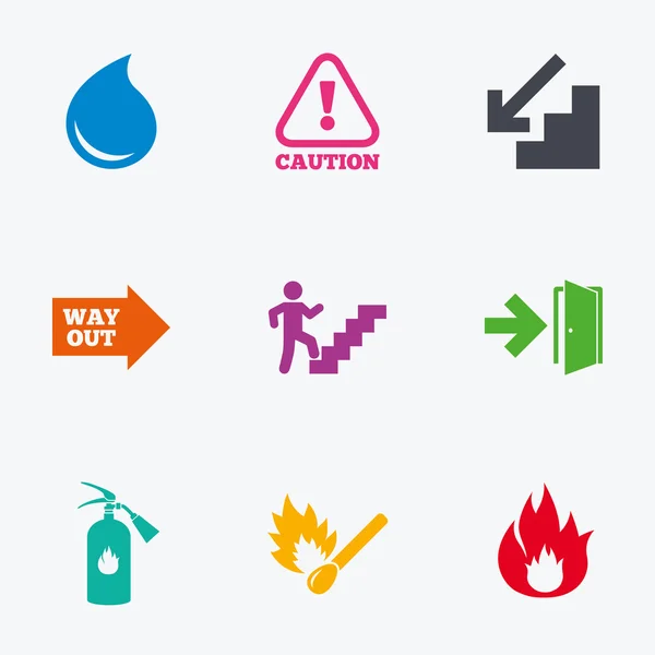 Seguridad contra incendios, iconos de emergencia. Signo del extintor . — Vector de stock