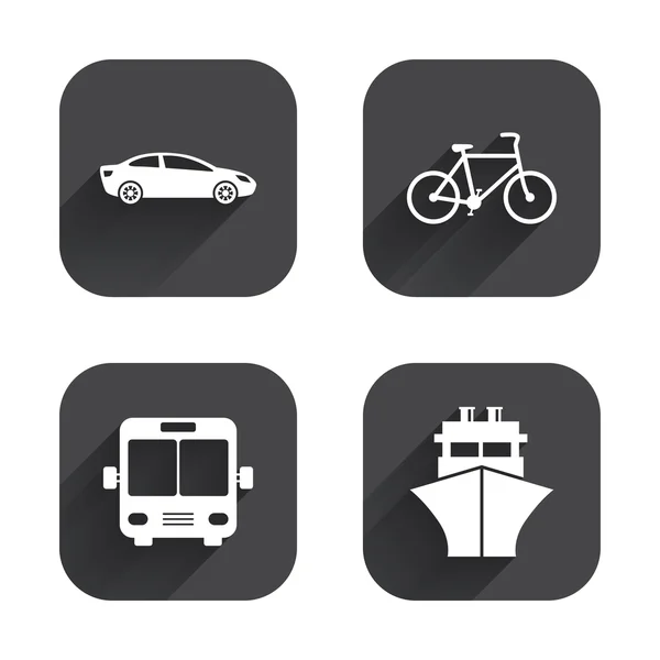 Iconos de transporte. Coches, Bicicletas, Autobús — Vector de stock