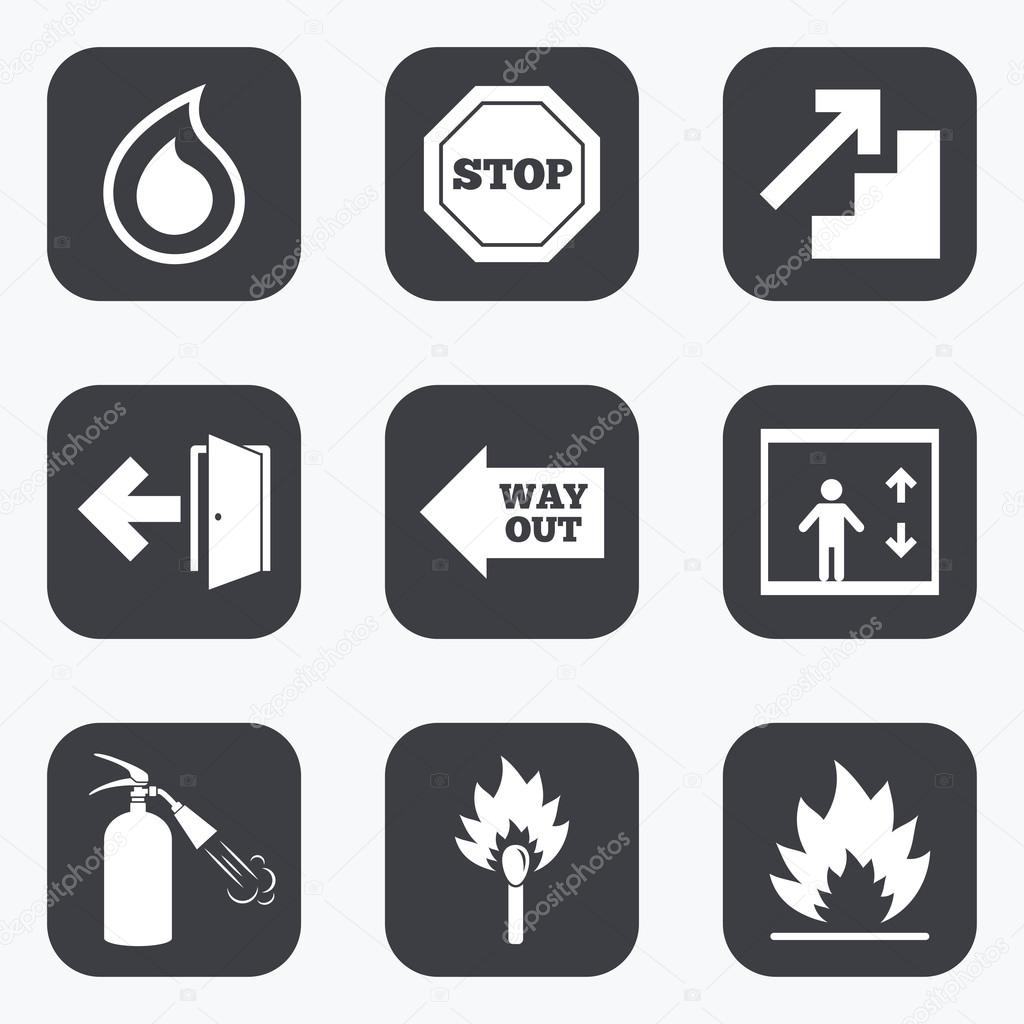 Fire safety, emergency icons.