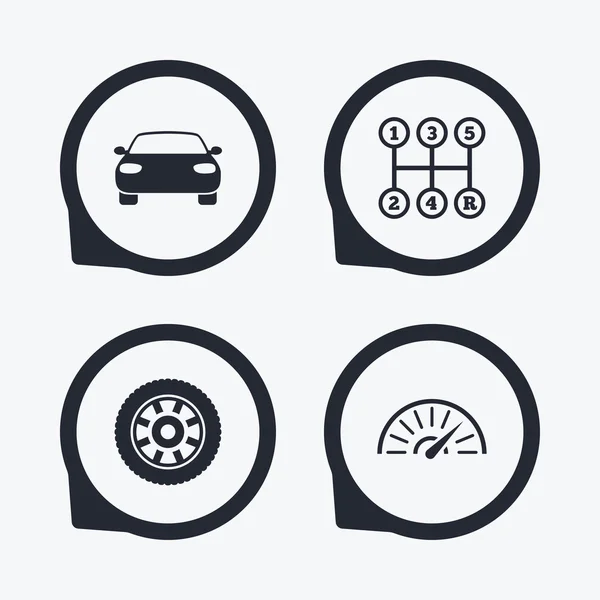 Iconos de transporte. Señales de tacómetro y rueda . — Archivo Imágenes Vectoriales