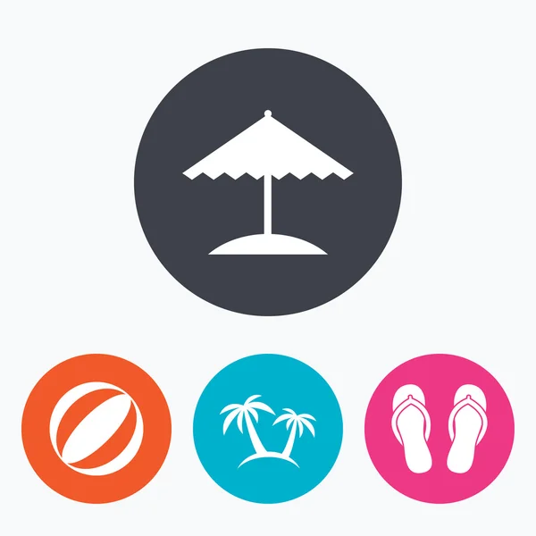 Iconos de vacaciones de playa. Paraguas y sandalias . — Archivo Imágenes Vectoriales