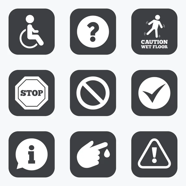 Attention icônes de prudence. Panneaux d'information . — Image vectorielle
