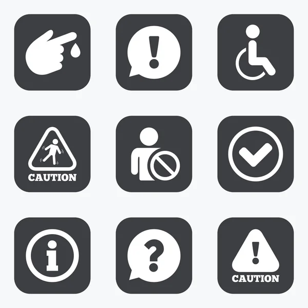 Caution and attention icons. Information signs. — Stock Vector