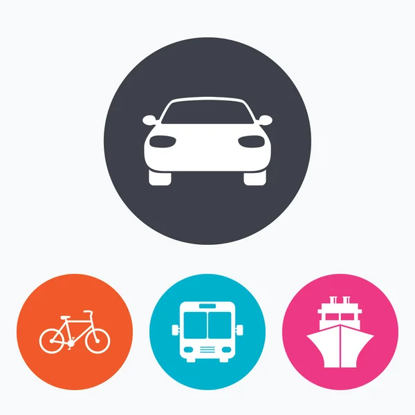 Iconos de transporte. Coches, Bicicletas, Autobús — Vector de stock