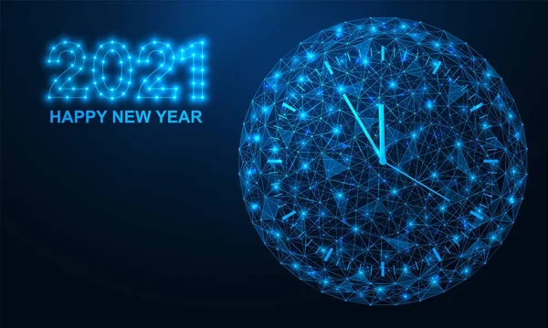 Feliz Año Nuevo 2021 Reloj Muestra Cinco Minutos Las Doce — Vector de stock