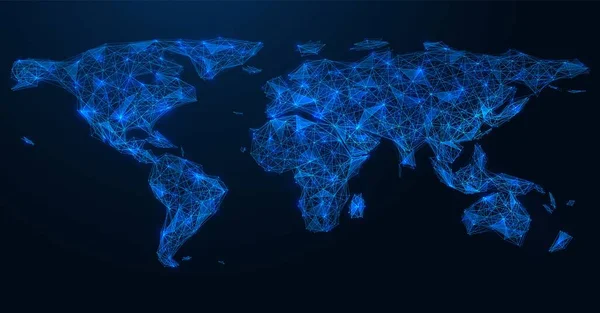 Mapa Připojení Globální Sociální Sítě Mnohoúhelníková Mapa Světa Spojení Čar — Stockový vektor