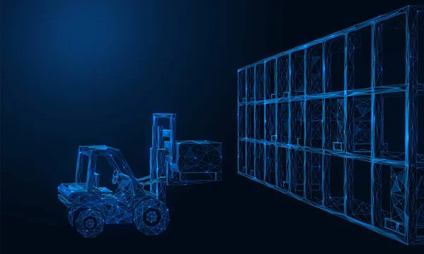 Chariot Élévateur Transporte Une Caisse Fret Racks Avec Des Marchandises — Image vectorielle