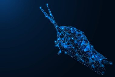 Elde makas. İnce çizgiler ve noktaların çokgen yapısı. Mavi arkaplan.