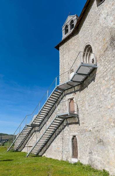 Architectural detail of the aluminum stairs on the remains of the fort Sokolac in Brinje — Stock Photo, Image