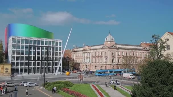 Academia de Música en la Plaza de la República en Zagreb — Vídeos de Stock