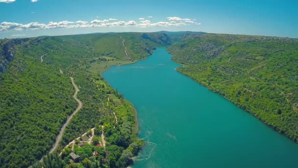 River Krka, tiro aereo — Video Stock