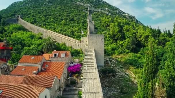 Ston op het schiereiland Peljesac, vanuit de lucht — Stockvideo