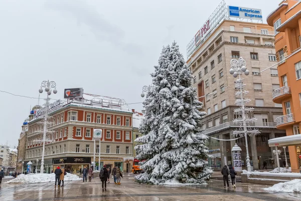 Zagabria piazza principale neve — Foto Stock