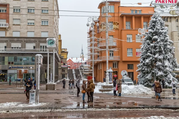 Zágráb fő tér snow scene — Stock Fotó