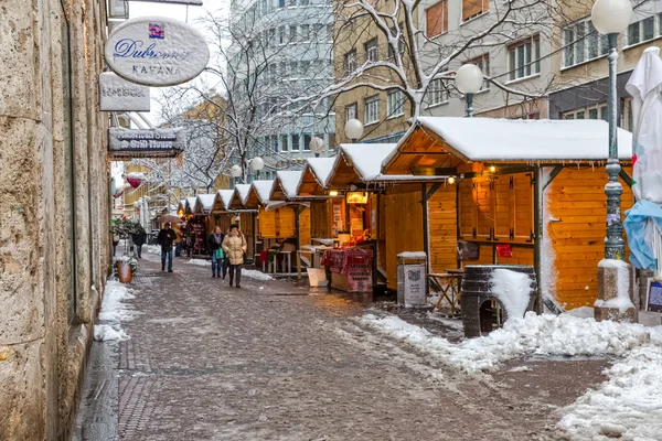 Zagreb Gajeva i snön — Stockfoto