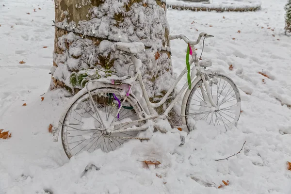 Zagreb cykel i snön — Stockfoto
