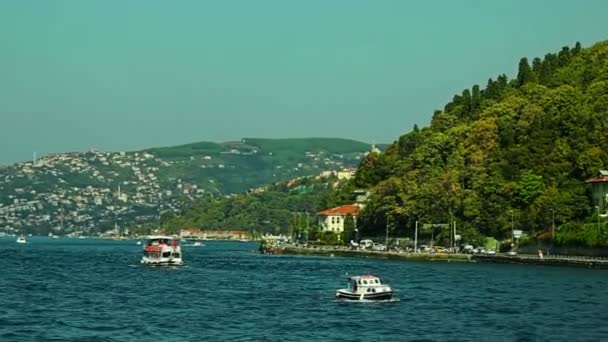 Boats sails Bosphorus — Stock Video