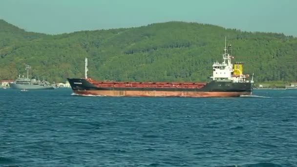 Ship sails Bosphorus — Stock Video