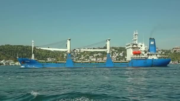 Transport ship sails Bosphorus — Stock Video